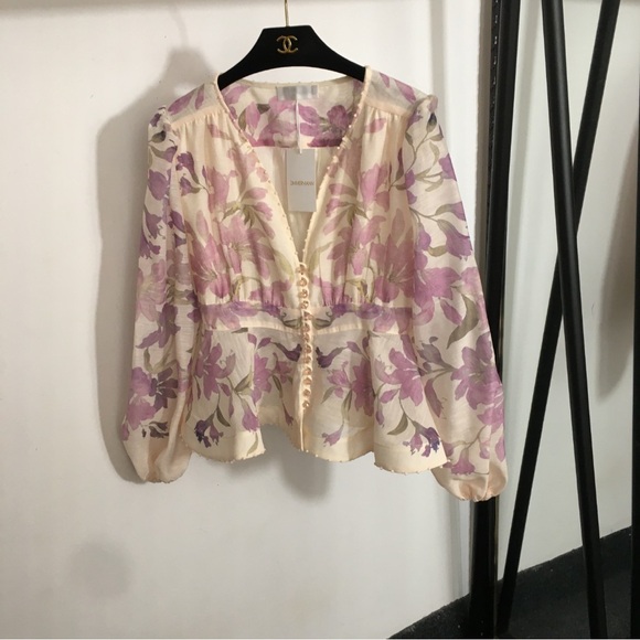 ZIMMERMANN Floral Two Piece Set Blouse & Shorts Lightweight Beach Spring - Picture 2 of 7